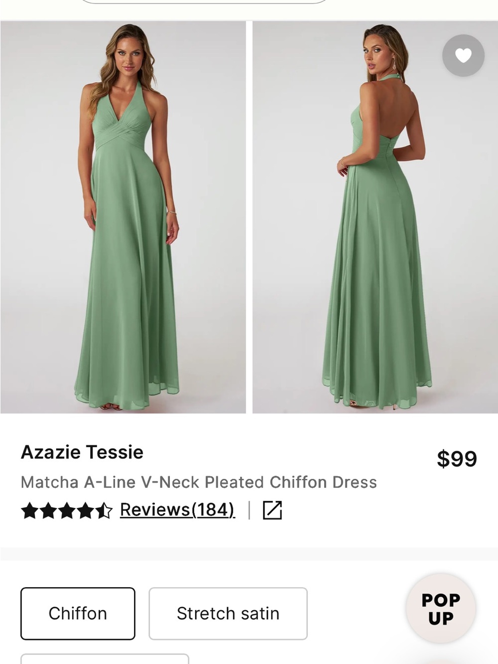Azazie Tessie Matcha Halter V-Neck Pleated Chiffon Maxi Dress